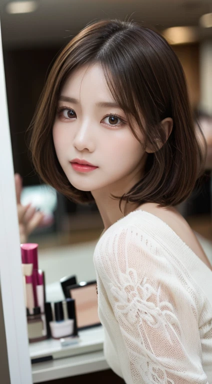  top quality, masterpiece 、 Actual Photos、The most beautiful woman in the world、 slender 、Princess、 Perfect Beautiful Face 、Perfect and beautiful eyes 、 Perfect and Beautiful Double Eyelids 、 Fashion Model 、 short haired 、Perm Hair、 light brown hair 、(My f...