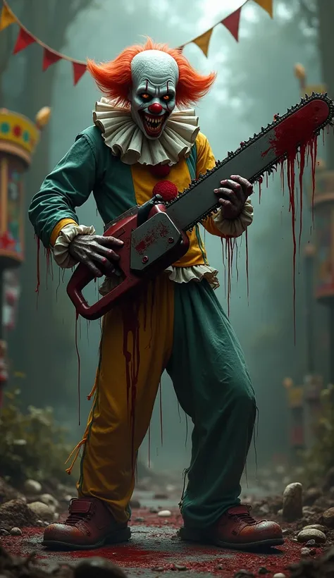 A zombie clown with a chainsaw