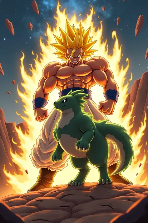 The super sayayin Broly along with his partner the Pokémon Nidoking
