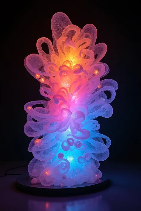 Kinetic sculpture using thermochromic and photochromic materials of gradient metamorphosis: evolving color alchemy, with dynamic, interactive lighting illuminating the kinetic sculpture, creating a captivating and transformative evolving color alchemy with...