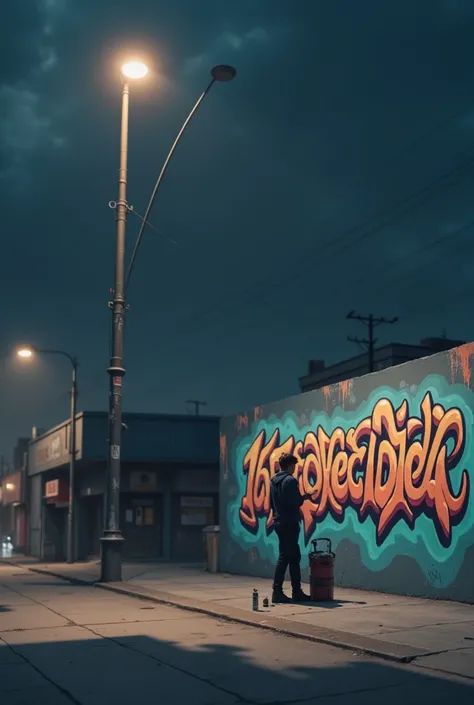 a graffiti artist painting a wall, hyperrealistic, detailed, dynamic composition, vibrant colors, urban setting, street art, detailed graffiti letters spelling "Life Project Idea", dramatic lighting, complex shading and textures, dynamic poses, gritty, pho...