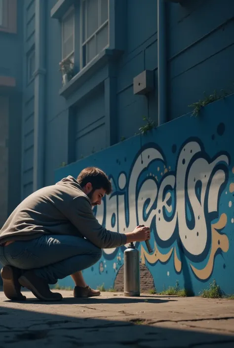 a graffiti artist painting a wall, hyperrealistic, detailed, dynamic composition, vibrant colors, urban setting, street art, detailed graffiti letters spelling "Life Project Idea", dramatic lighting, complex shading and textures, dynamic poses, gritty, pho...