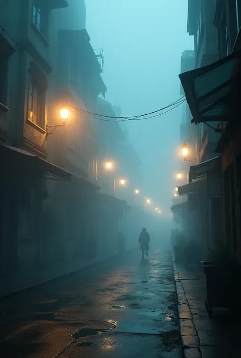 A street with a lot of fog with atmosphere 