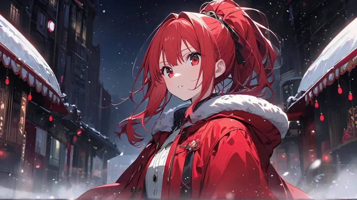 Distant View Girl red eyes red hair ponytail Night winter snow  Arcade Shining Front View