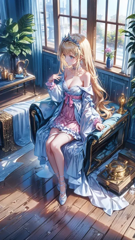 (8k,  top quality,    Masterpiece    : 1.2),   ultra high resolution  ,,   Marie Antoinette  ,   Super detailed face  ,fine grain,   Please open your mouth a little   ,( blonde alone ),  long hair,  Wave bangs , break,Rococo Ruffle Dress,Long sleeve dress,...