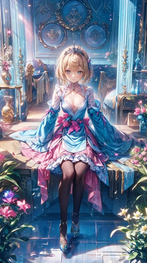 (8k,  top quality,    Masterpiece    : 1.2),   ultra high resolution  ,,   Marie Antoinette  ,   Super detailed face  ,fine grain,   Please open your mouth a little   ,( blonde alone ),  long hair,  Wave bangs , break,Rococo Ruffle Dress,Long sleeve dress,...