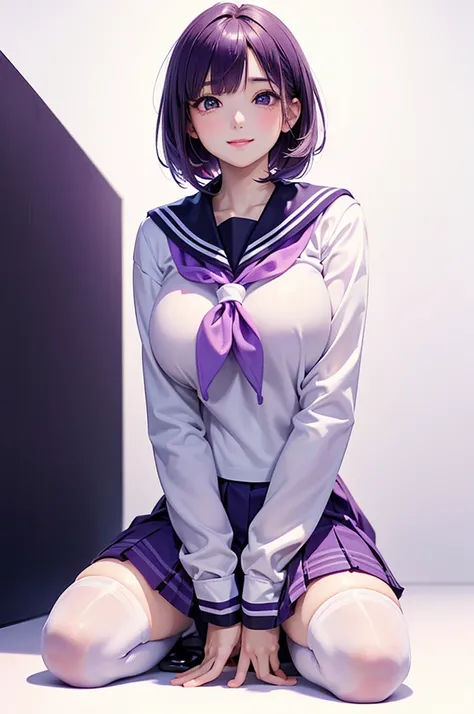  Best Quality , high definition ,8k, (a pure white background), (no details), (no scenery), (completely blank background),( Masterpiece :1.2), pretty girl,Big Breasts,( glossy purple hair:1.3),(short hair),bob cut,Beautiful purple eyes,break,winter, school...