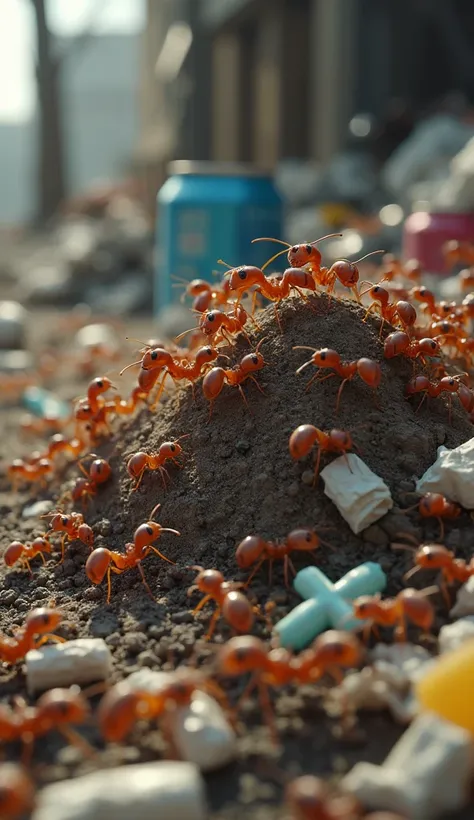 group of ants on top of a garbage