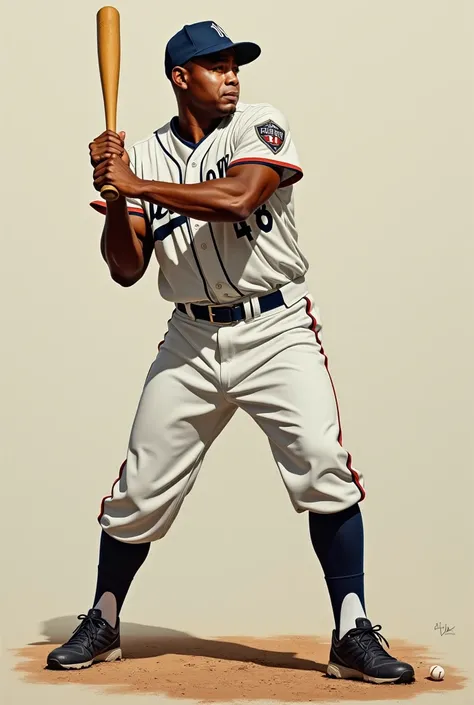 a portrait of larry doby Newark Eagles baseball player , intrinsic details,masterpiece,hyper realistic, hd, 8k,Standing preparing to block the ball
