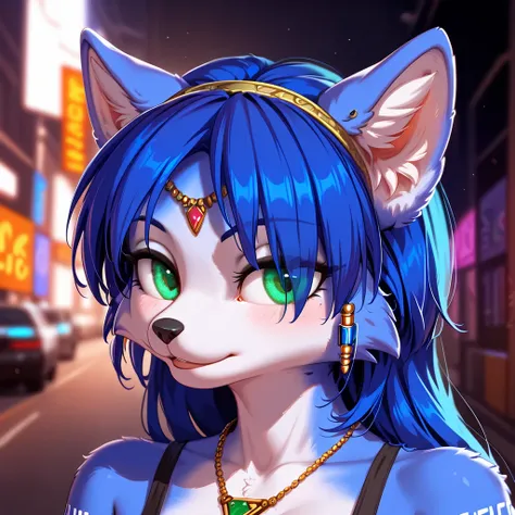 a picture of ((krystal)), Star Fox-Krystal, lovable, green eyes, (((  Long blue hair 1  .3))), Decollete, anthro, blurred, detaillierter Fluffys fiel,  detailed face, (Fluffy)  1 girl, ,woman, Goth, green eyes, undercut, ultra-realistic 8k cg ,  masterpiec...