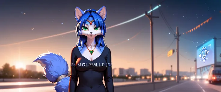 a picture of ((krystal)), Star Fox-Krystal, lovable, green eyes, (((  Long blue hair 1  .3))), Decollete, anthro, blurred, detaillierter Fluffys fiel,  detailed face, (Fluffy)  1 girl, ,woman, Goth, green eyes, undercut, ultra-realistic 8k cg ,  masterpiec...