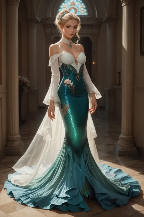  create a dress that makes an impact , long, long sleeved, mermaid style,  heel, sexy and with rhinestones ,  that the sleeves are glued ,  and that this dress is as or more beautiful than those of the beauty queens,  that is an innovative dress  