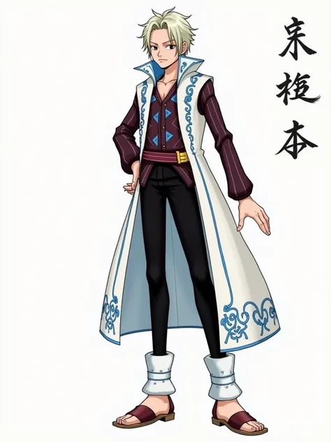  A boy from the anime one piece with white hair, expensive skin and same clothes 