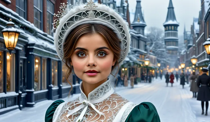 a beautiful Lady, victorian christmas. stunning. snow, tree. town. Official Art – Charecter profile. An Award-Winning Digital Masterpiece In 4K Ultra HD, Extreme Detail And Intricate Realism. Symmetrical Face. This Concept Art Brought To Life By The Hands ...