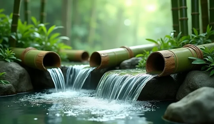 running water from bamboo pipes 