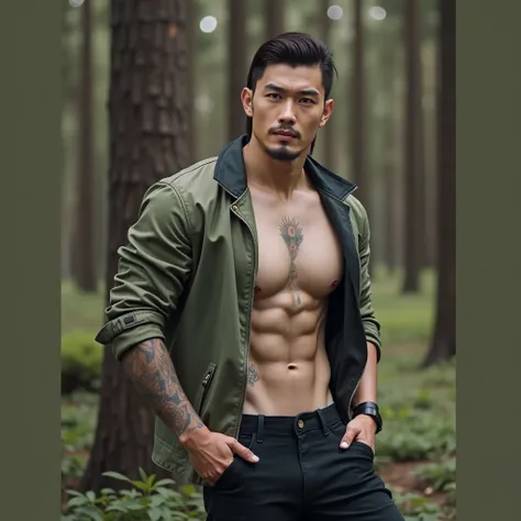 
professional Asian guy with round face, Long straight hair,  Looking straight at the audience"   They have a surface like glazed tiles., Have a tattoo,  Glazed tile skin  , Put on a bright white tight t-shirt , With a , "baby man 888",  Bright colors,  Re...