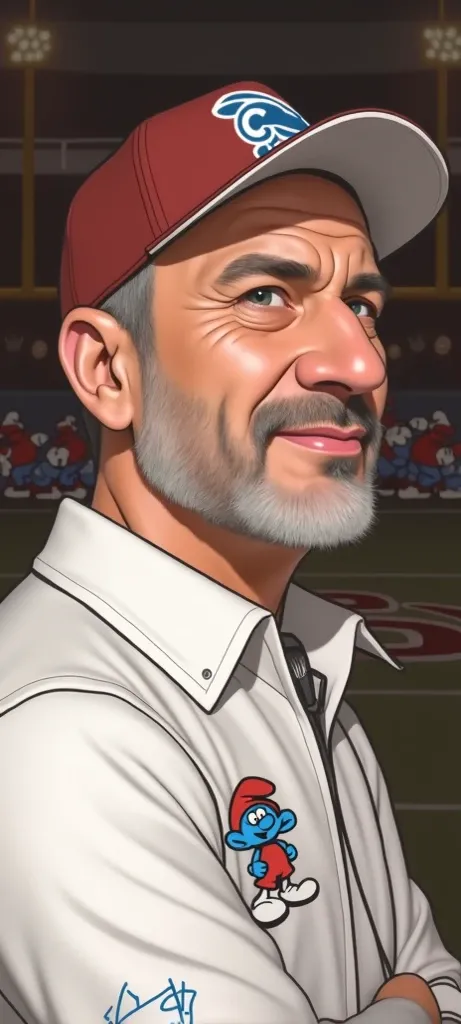 Make this man as a smurf who is a football coach