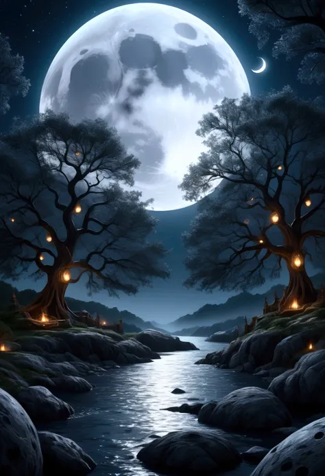 A detailed fantasy drawing of a full moon with many eyes, intricate celestial patterns, and a mystical, dream-like atmosphere, (best quality,4k,8k,highres,masterpiece:1.2),ultra-detailed,(realistic,photorealistic,photo-realistic:1.37),detailed fantasy moon...