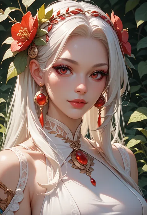 score_9, score_8_up, score_7_up, beautiful, perfect eyes, Xeranthemum, White hair,  red eyes, Ranunculus, Iranian woman furry