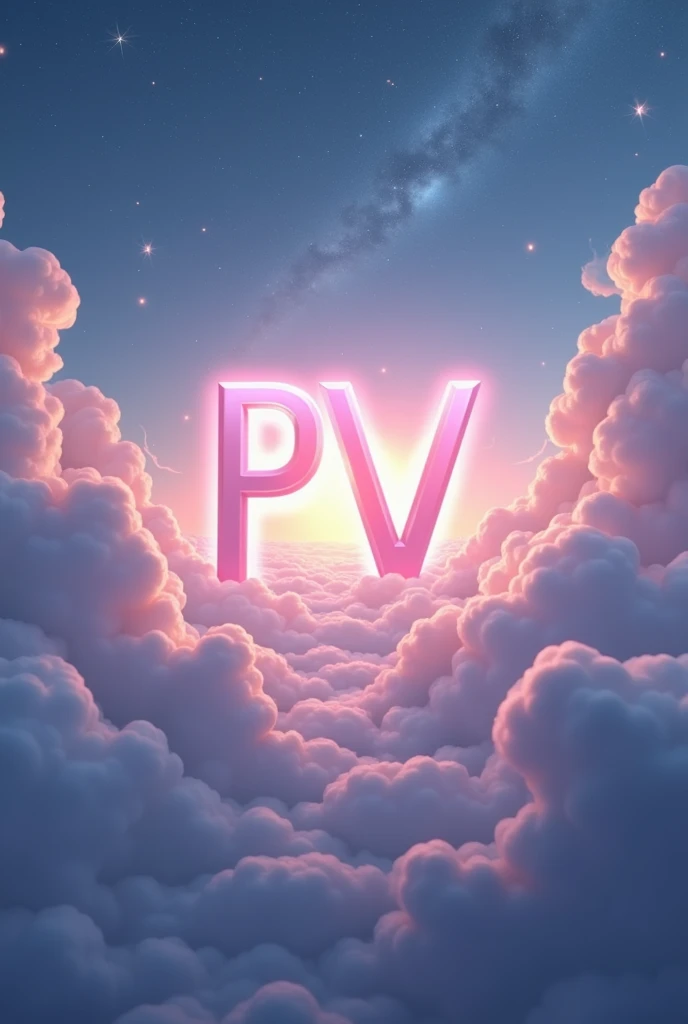 Generate a logo that says pv and has more than anything heavenly colors