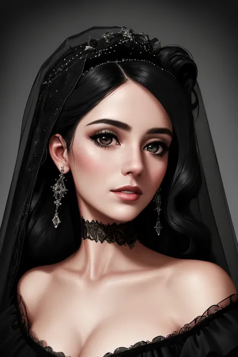 A portrait of a beautiful young woman in a black wedding dress with veil, 35mm photography, photorealistic, sharp focus, ultra detailed, ultra high resolution, 8k