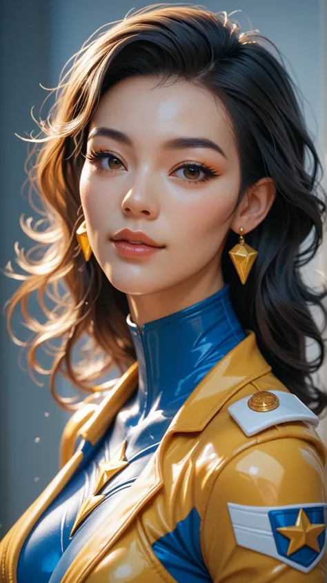 
1girl, asian woman, Yellow ranger from the mighty morphin power rangers, portrait