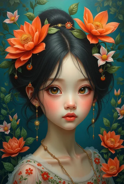 a surreal fantasy painting of a young girl in a magical opium garden, beautiful detailed eyes, beautiful detailed lips, extremely detailed face, long eyelashes, ethereal, dreamlike, whimsical, intricate details, vibrant colors, glowing light, intricate pat...