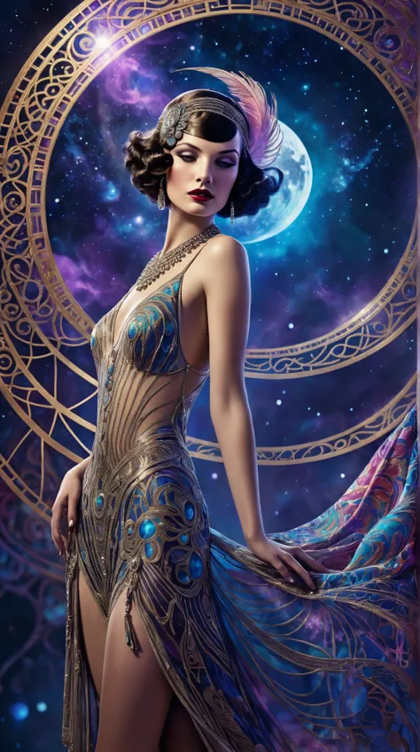 Create a surreal masterpiece capturing the essence of the New Moon in Scorpio. The scene should be a hand-drawn marvel with 32k resolution, featuring a full-body figure standing tall in a vibrant, mystical light. Emphasize stunning details that evoke a sen...