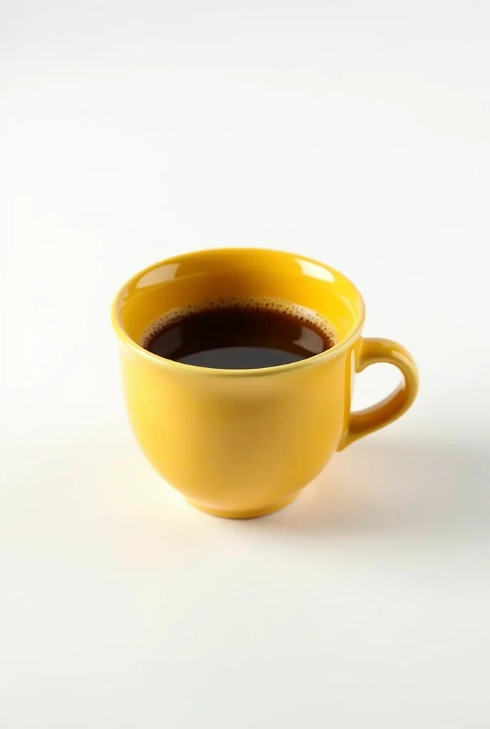 The same half-yellow cup filled with coffee centered on a white background where it is taken with an American shot 