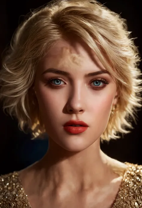 beautiful blonde short hair woman, beautiful detailed eyes, beautiful detailed lips, extremely detailed face, longeyelashes, elegant dress, natural lighting, high quality, photorealistic, portrait, cinematic lighting, dramatic colors, vibrant colors, soft ...