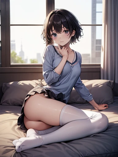 ((Voyeur changing)), ((腕をChestの前で組む)), A cute girl who can see bra,  panties, 乱れた制服から見えるButtと乳首, , 1 person, 1 personで, underwear,  panties, Butt,  good, Chest, Chest,  Knee-High Socks,  Wakino,  black hair, (  browse barefoot be careful ), ((  masterpiece...