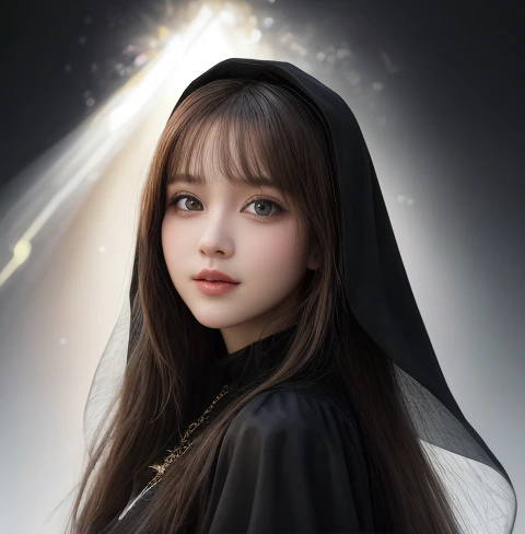 (SCORE - 9, score - 8 above, top quality, highest quality, official art, beautiful and aesthetic:1.2), (1girl), detailed eyes, (fractal art:1.3), colorful, highest detail, (perfect face), glowing skin, [holosuit, (black cloak:1.2), , pleasing visual effect...