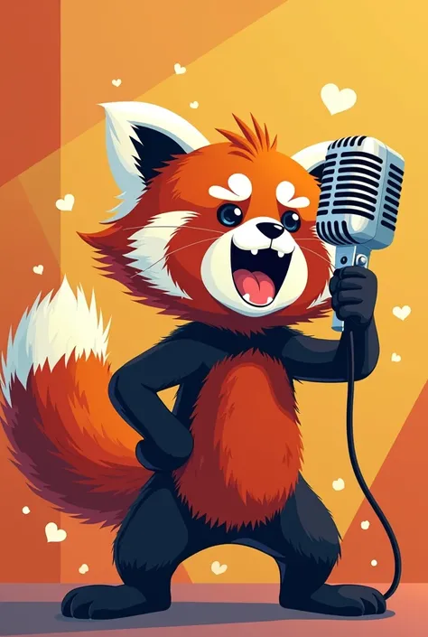 A red panda singing with a 2D comic-style microphone