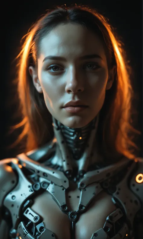 score_9, score_8_up, score_7_up, score_6_up, photo, realism, photorealistic, portrait, cyborg, bionic, mechanical implants, bald, cleavage, exoskeleton, full face, looking at viewer, dark, dark light, black background, backlight, neon glow, depth of field,...