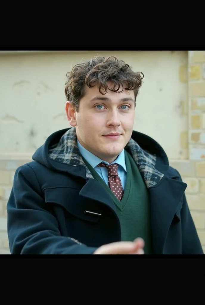 Blonde and curly man with blue eyes  