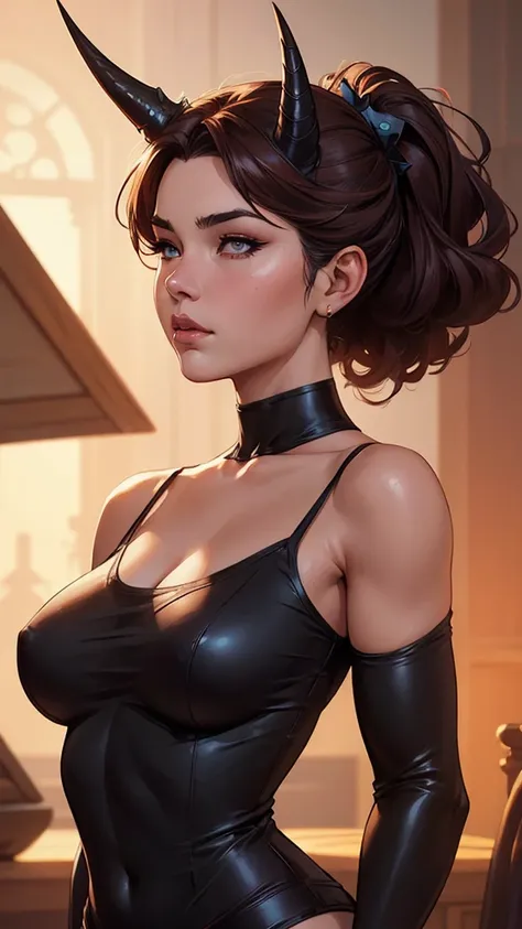 a close up of a woman with horns and a black top, krenz cushart and artgerm, artgerm and lois van baarle, artgerm style, artgerm and rossdraws, style artgerm, artgerm comic, in the style artgerm, extremely detailed artgerm