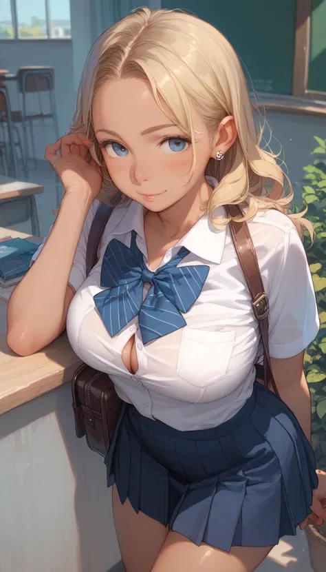 JK Gal、Brown Skin、 blonde alone、Big Breasts、  school uniform 