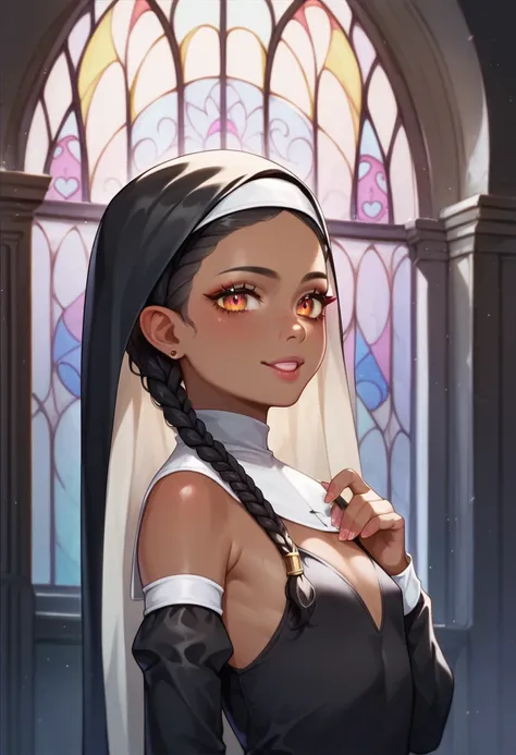 Ultra realistic girl nine years old ,loli body , long black hair frinje braided , nun , flat chest , pantie , succubus  demon melancolic face ,cry tears ,night dungeon .