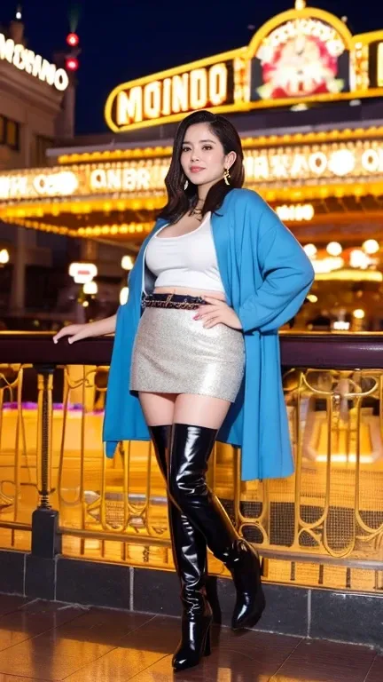 ( Dark Blonde Hair ),Ultra-realistic 8K, (   MatureMature ,40 years old),(Heavy makeup),   earrings for women alone,Big Breasts:1.0, Stand in front of a casino  ,Nikon Z85mm,((  top quality)) Leg Move Posing 、,((  masterpiece  )),  handle 3 tentacles with ...