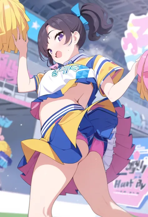 (masterpiece, best quality), 1girl, solo, kawaii, cheerleader, (waving skirt)