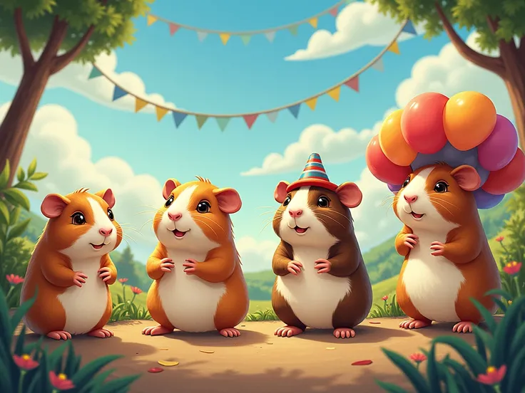 a series of 4 illustrative images of the guinea pig as the main theme and how it goes from being an animal to a symbol of carnival and culture 