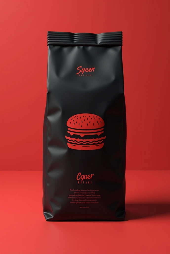  packaging packaging for a hamburger, black and red logo 