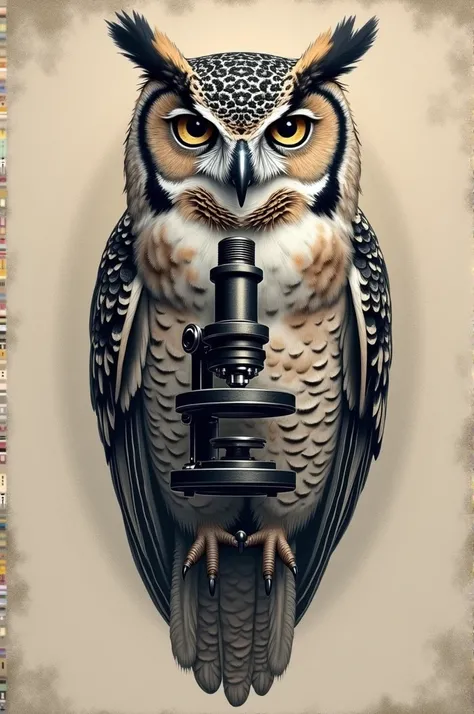 Owl tattoo with a microscope 