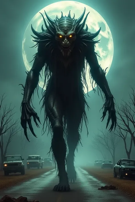 The Creeper (Jeepers Creepers)

Prompt:
"O Creeper,  an alien creature with a grotesque and predatory appearance ,  with dark and repulsive skin ,  covered by scales and scars .  He has an enormous stature ,  with exotic muscles and a horrible face , human...