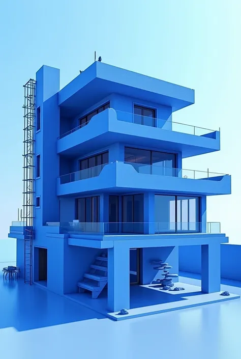 Images of a spectacular house under construction in strong blue 3d 