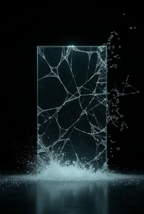 Irregular and dynamic glass screen cracking on an empty black background