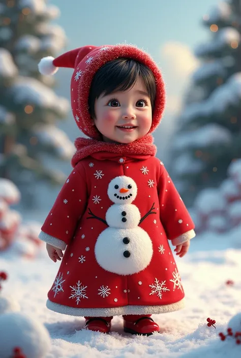 Uzbek boy wearing a snowmans red New Years dress