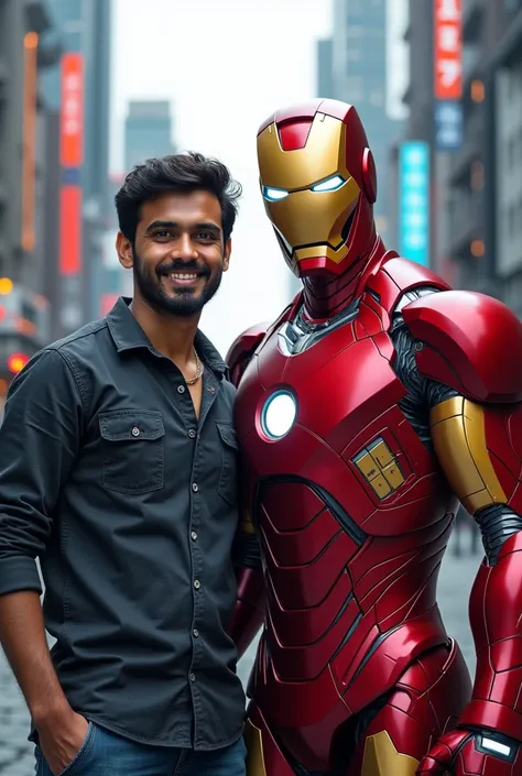 Santhoshpandit and ironman together with selfie