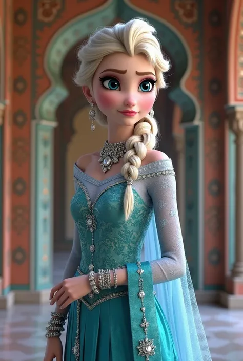 Disney princess elsa in saree with diamond jewellery