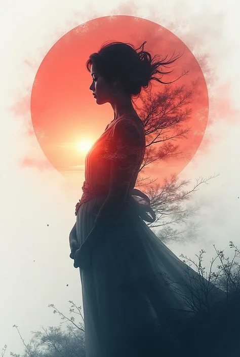 high quality, 8K Ultra HD, A beautiful double exposure that combines an goddess silhouette with sunset coast, sunset coast should serve as the underlying backdrop, with its details incorporated into the goddess , crisp lines, The background is monochrome, ...